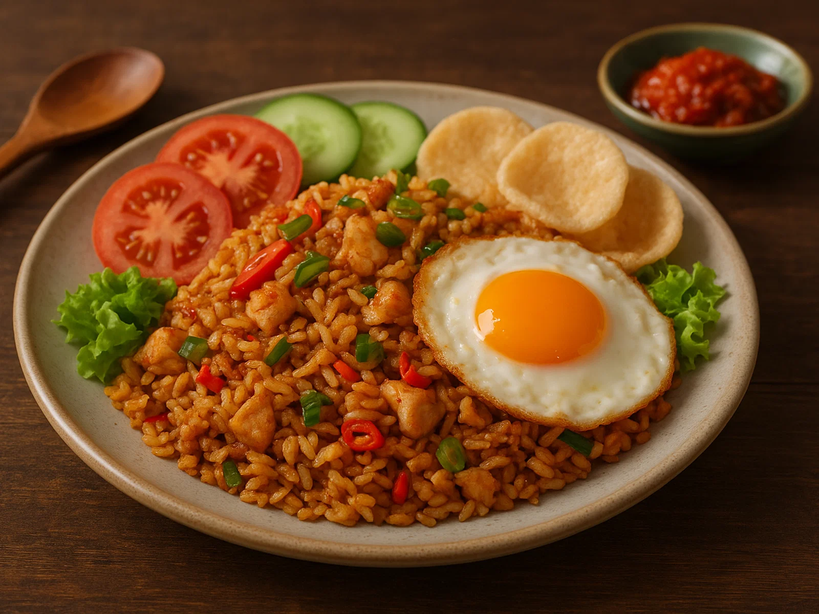 Nasi Goreng – Indonesischer Gebratener Reis mit Hähnchen