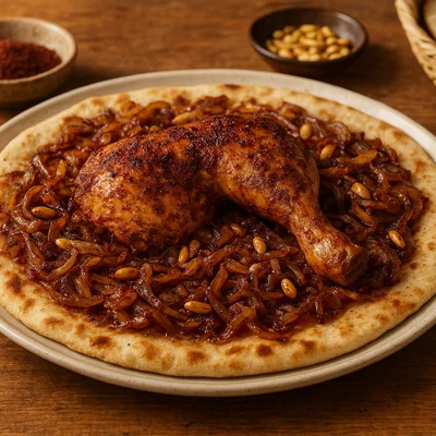 Palästinensischer Musakhan (Sumach-Hähnchen auf Fladenbrot)