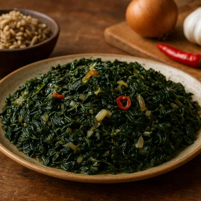Morogo – Südafrikanischer Blattspinat mit Zwiebeln und Chili