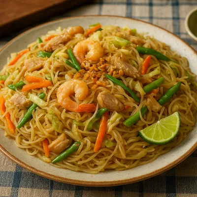 Pancit Bihon – Philippinische Reisnudeln mit Huhn und Gemüse