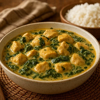 Poulet Fafa – Tahitianisches Hähnchen in Kokos-Spinat-Sauce