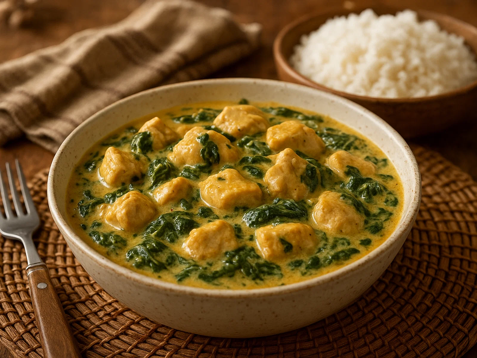 Poulet Fafa – Tahitianisches Hähnchen in Kokos-Spinat-Sauce