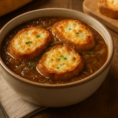 Klassische französische Zwiebelsuppe (Soupe à l’oignon)