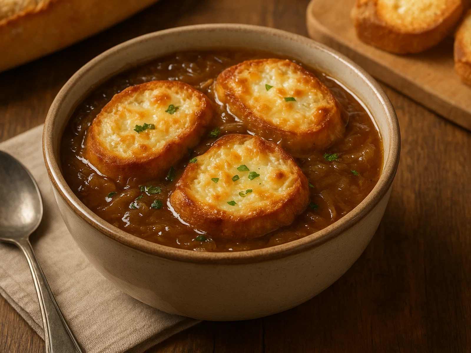 Klassische französische Zwiebelsuppe (Soupe à l’oignon)