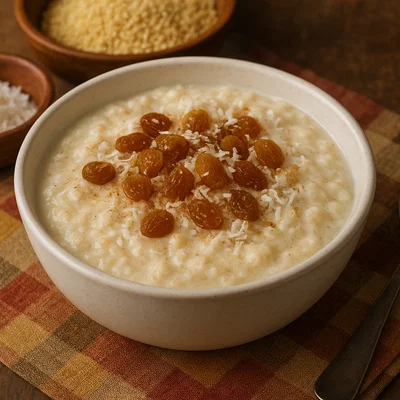 Westafrikanischer Thiakry mit Hirsegrieß, Joghurt und Rosinen