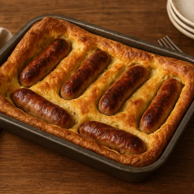 Klassischer Toad in the Hole mit Bratwürsten
