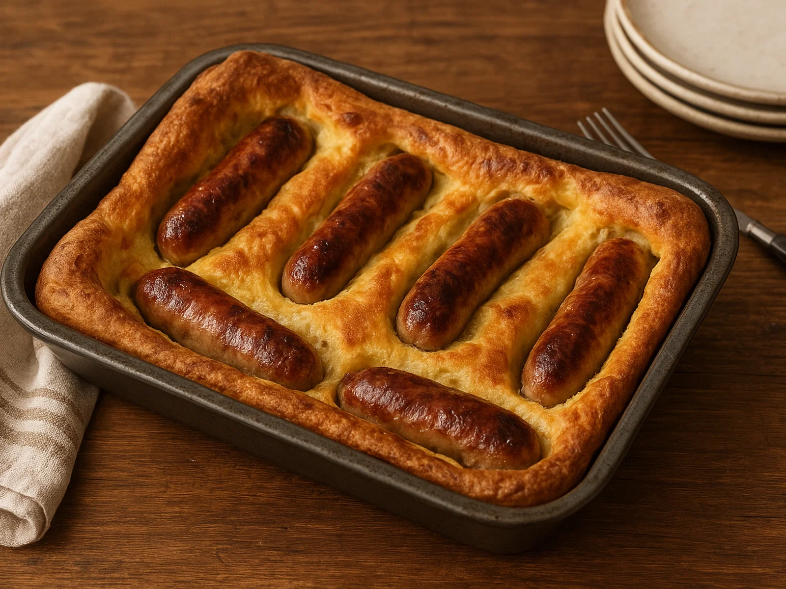 Klassischer Toad in the Hole mit Bratwürsten