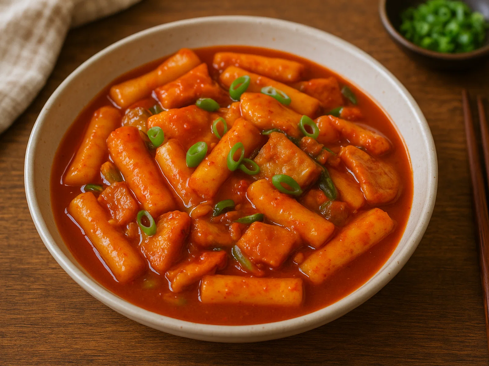 Klassische koreanische Tteokbokki (würzige Reiskuchen)