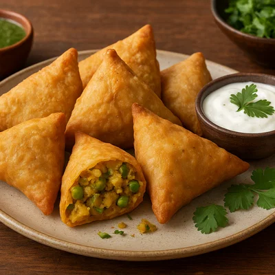 Knusprige Gemüse-Samosas mit Kartoffel-Erbsen-Füllung