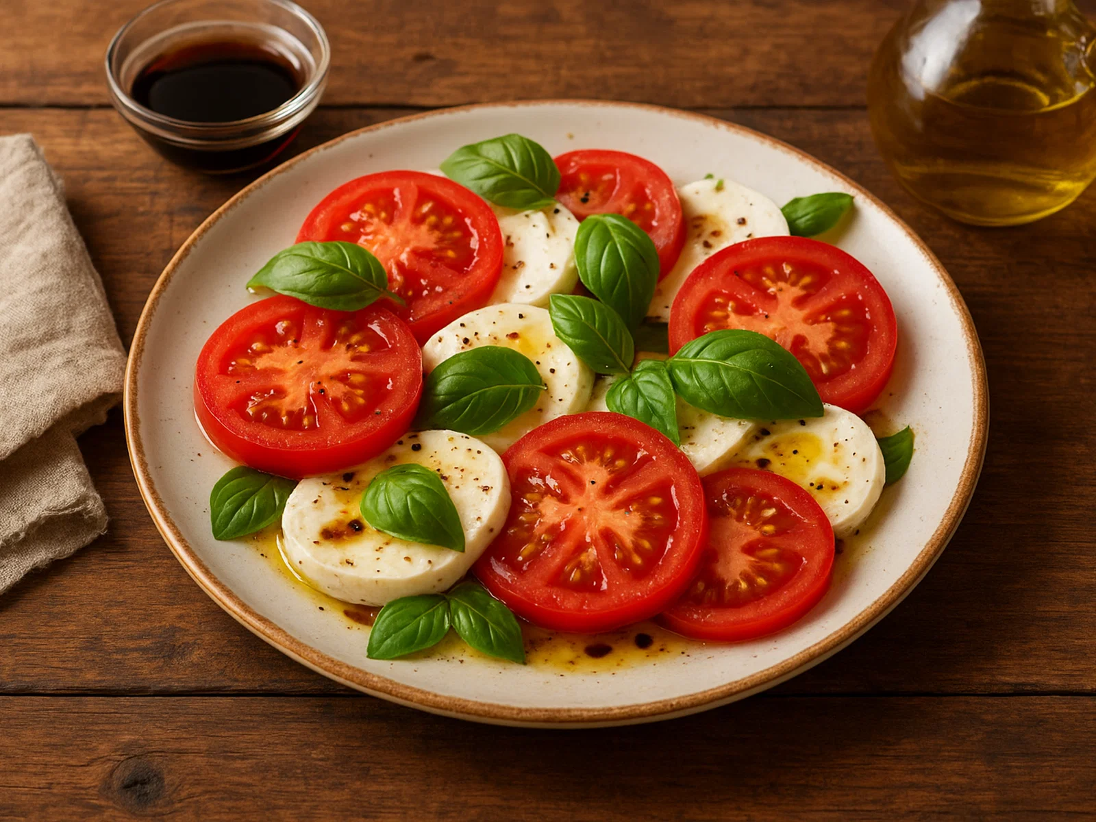 Klassischer Caprese Salat mit Balsamico und Olivenöl