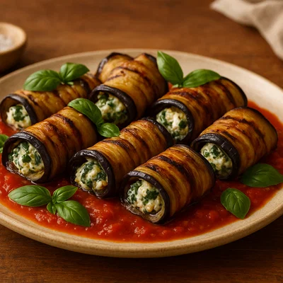 Auberginen-Röllchen mit Ricotta und Spinat