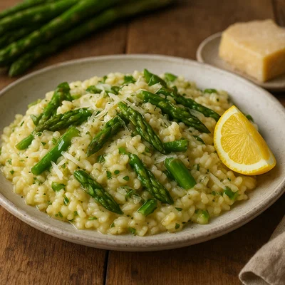 Spargelrisotto mit Zitrone und Parmesan