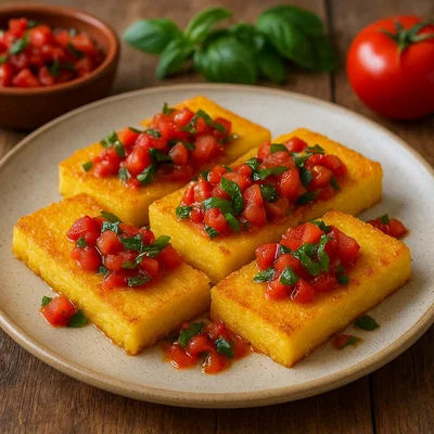 Polenta-Schnitten mit Tomaten-Basilikum-Salsa