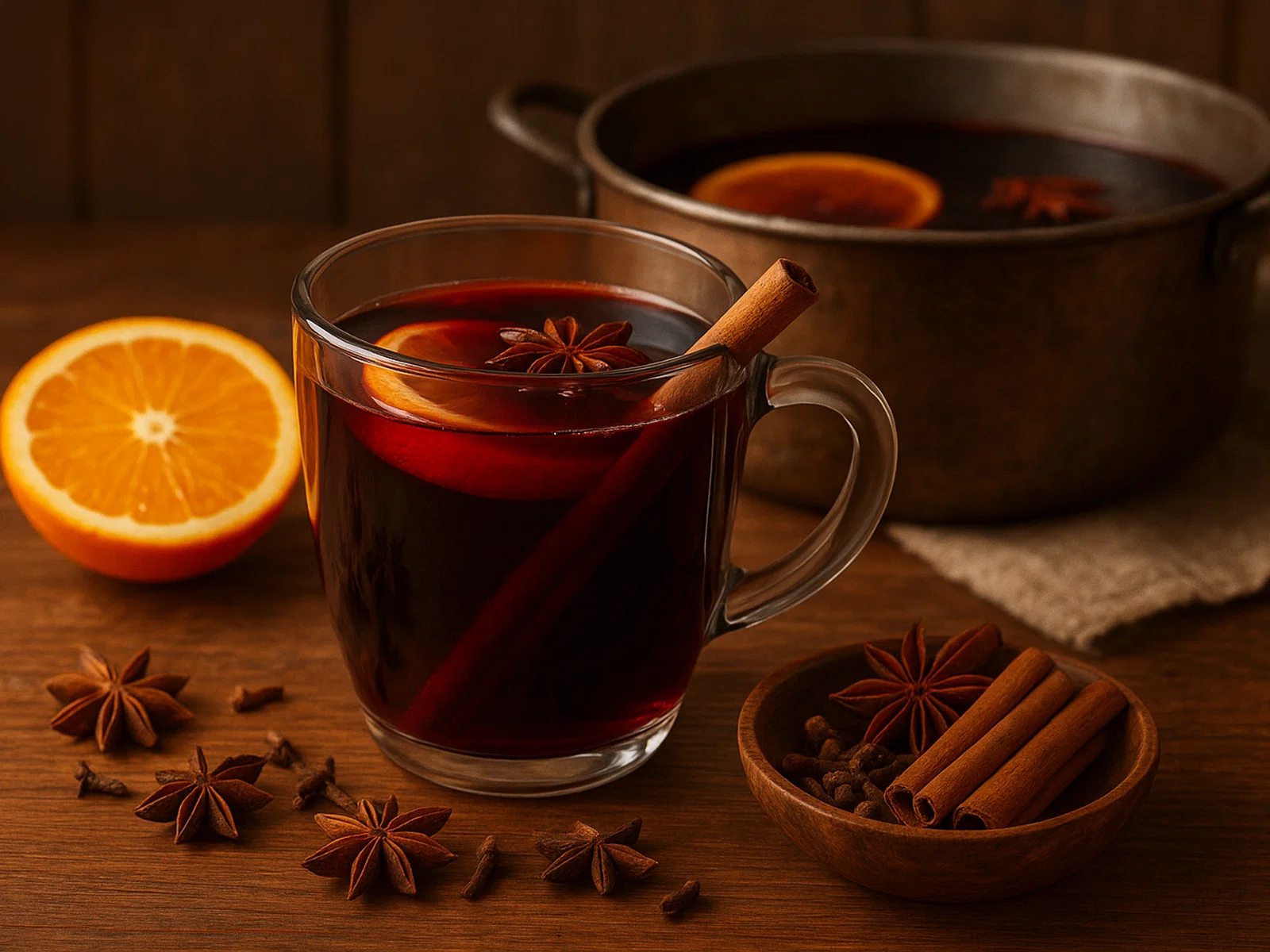 Aromatischer Glühwein mit winterlichen Gewürzen