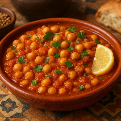 Marokkanischer Kichererbsen-Eintopf mit Tomaten und Zitrone
