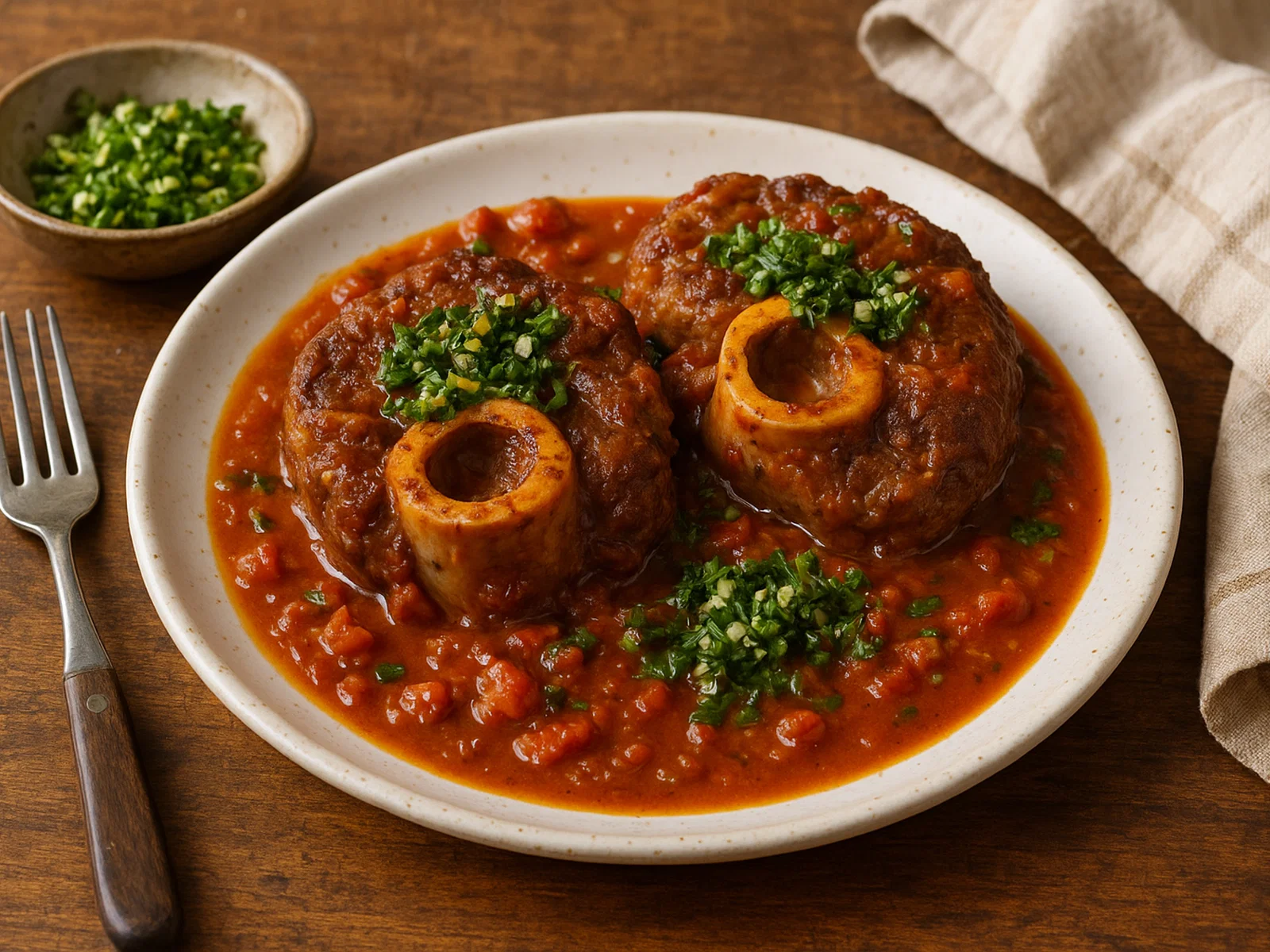 Ossobuco alla Milanese (geschmorte Kalbshaxe mit Knochenmark)