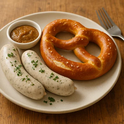 Hausgemachte Weißwurst mit frischer Brezel