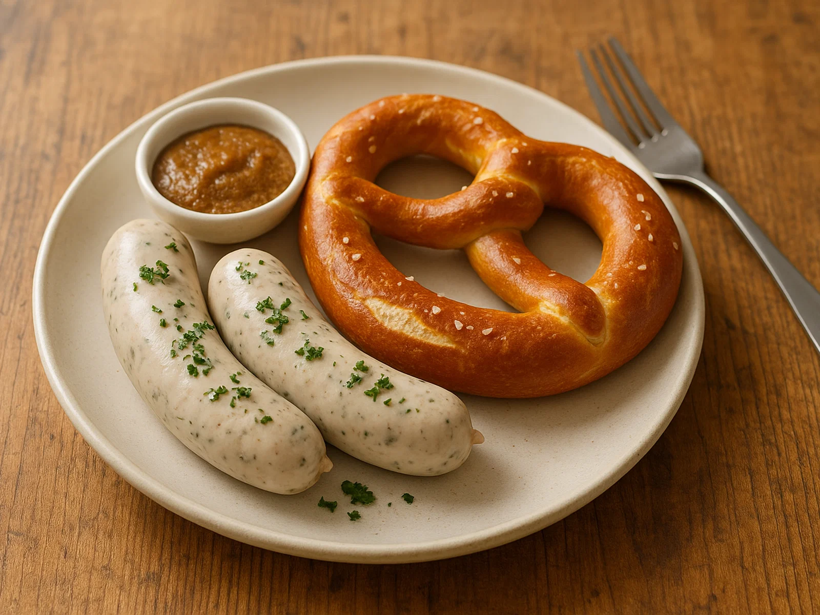 Hausgemachte Weißwurst mit frischer Brezel