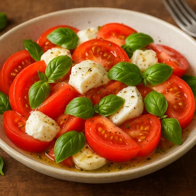Tomatensalat mit Büffelmozzarella und frischem Basilikum