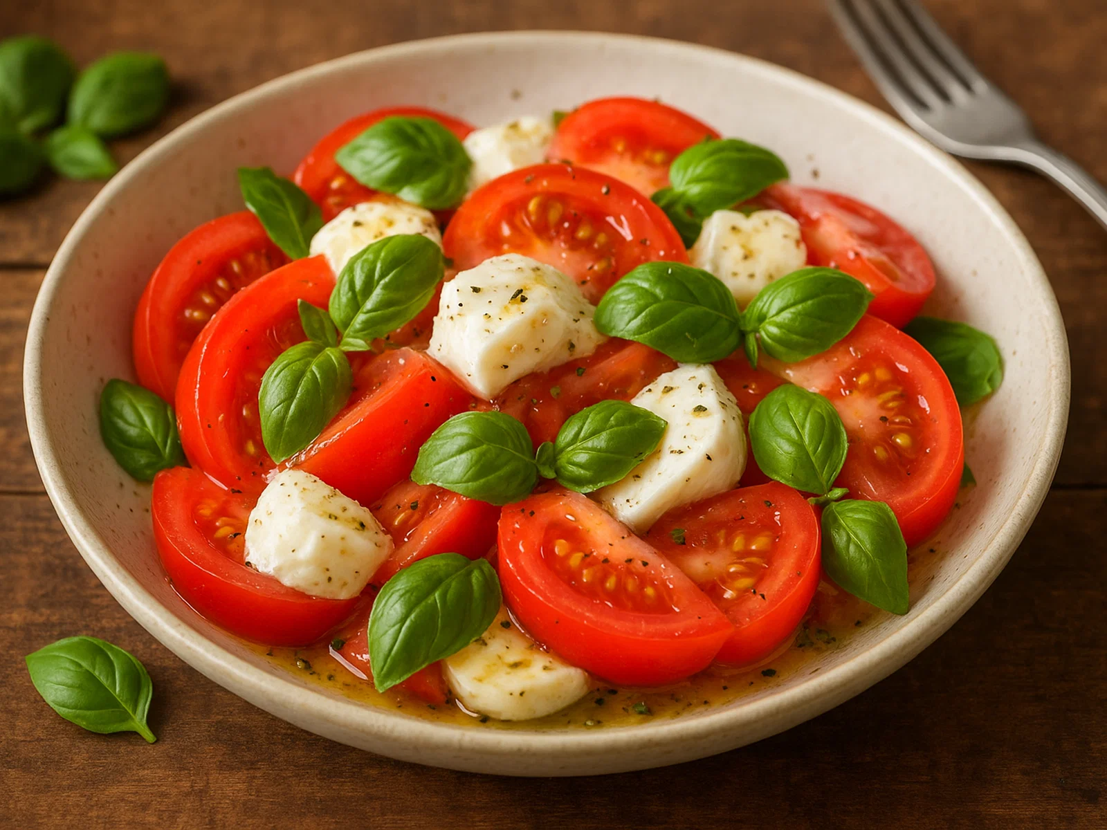 Tomatensalat mit Büffelmozzarella und frischem Basilikum