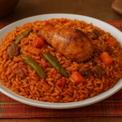 Benachin (westafrikanischer Jollof-Reis mit Huhn)