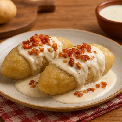 Litauische Cepelinai (Kartoffelklöße mit Fleischfüllung)