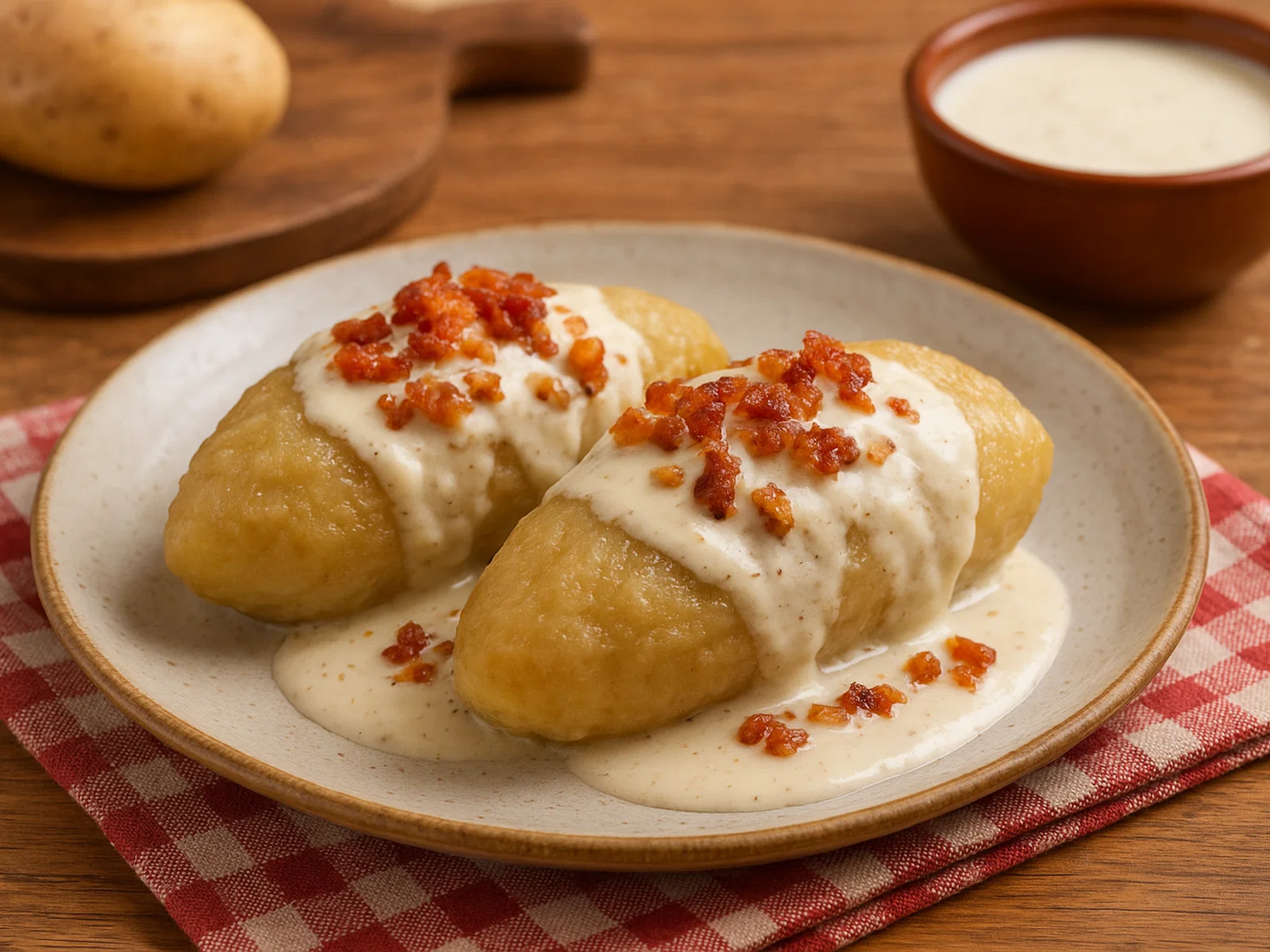 Litauische Cepelinai (Kartoffelklöße mit Fleischfüllung)