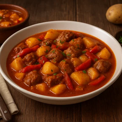 Deftiges Kartoffelgulasch mit Rindfleisch