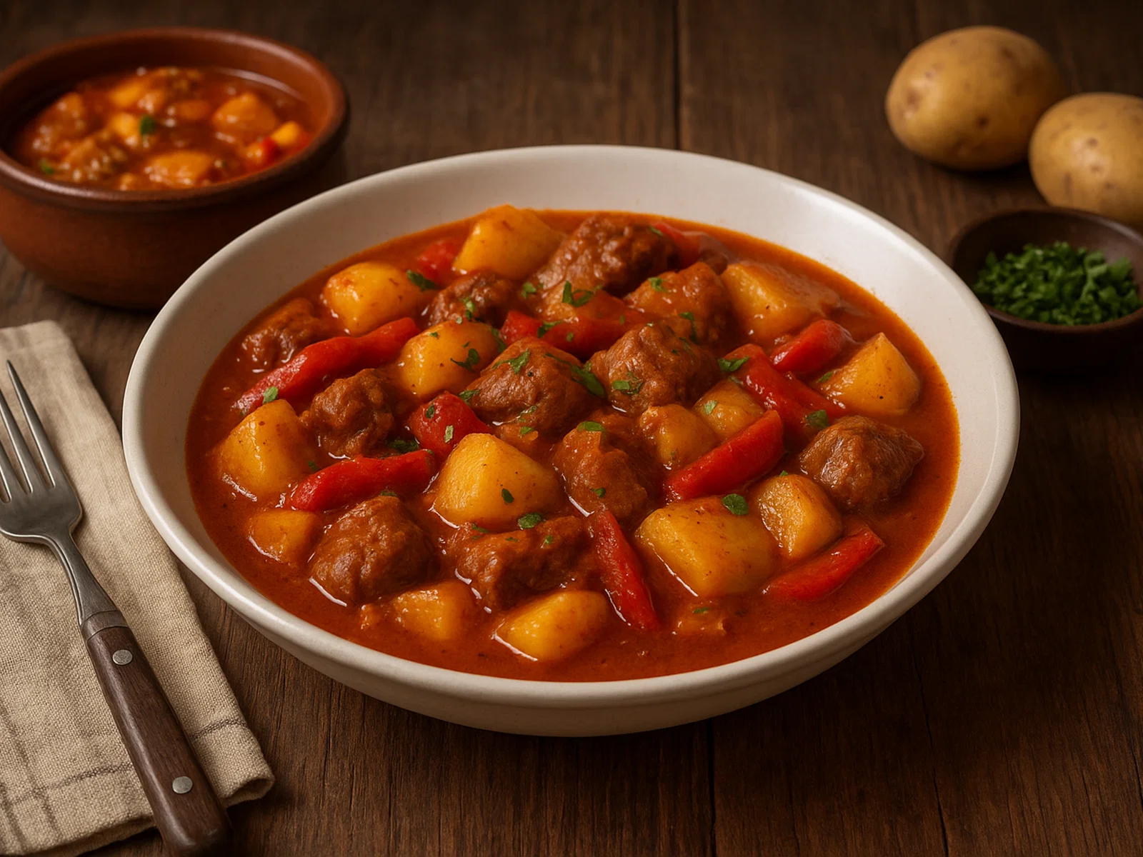 Deftiges Kartoffelgulasch mit Rindfleisch