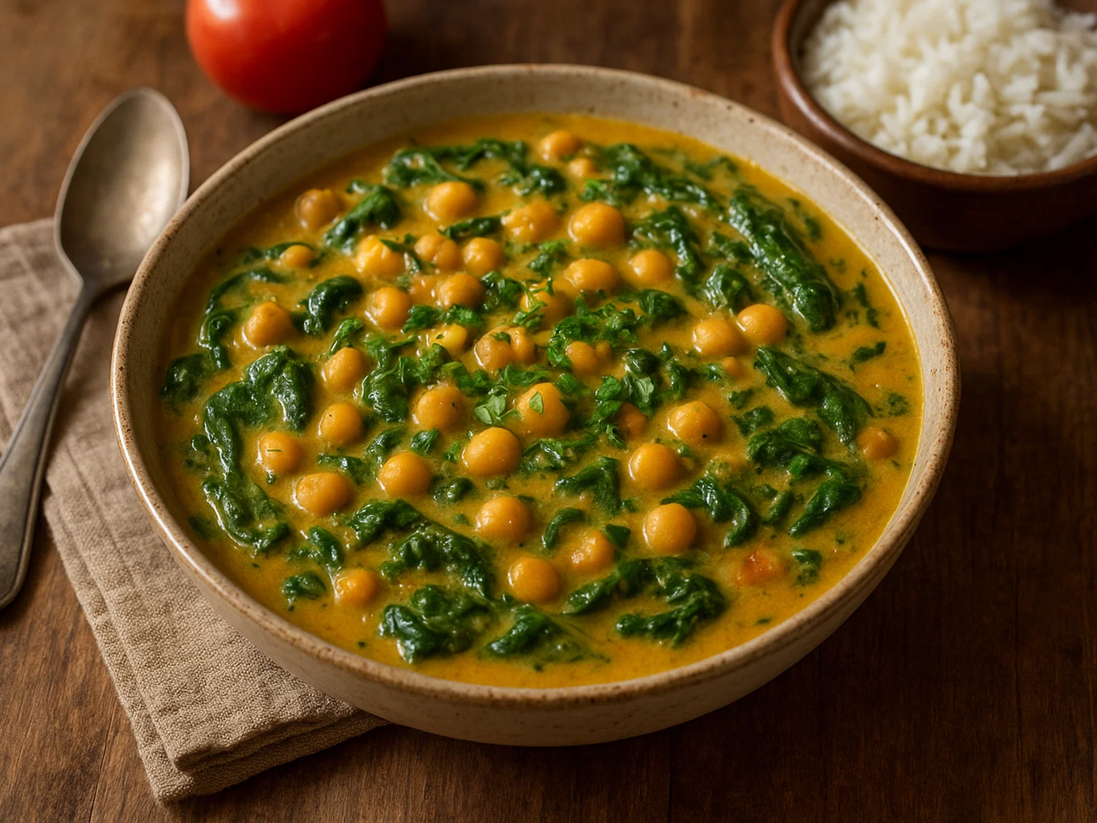 Cremiges Kichererbsen-Curry mit Spinat und Kokosmilch