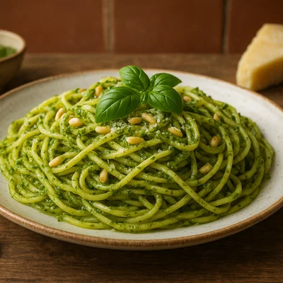 Klassische Pasta mit italienischem Basilikum-Pesto