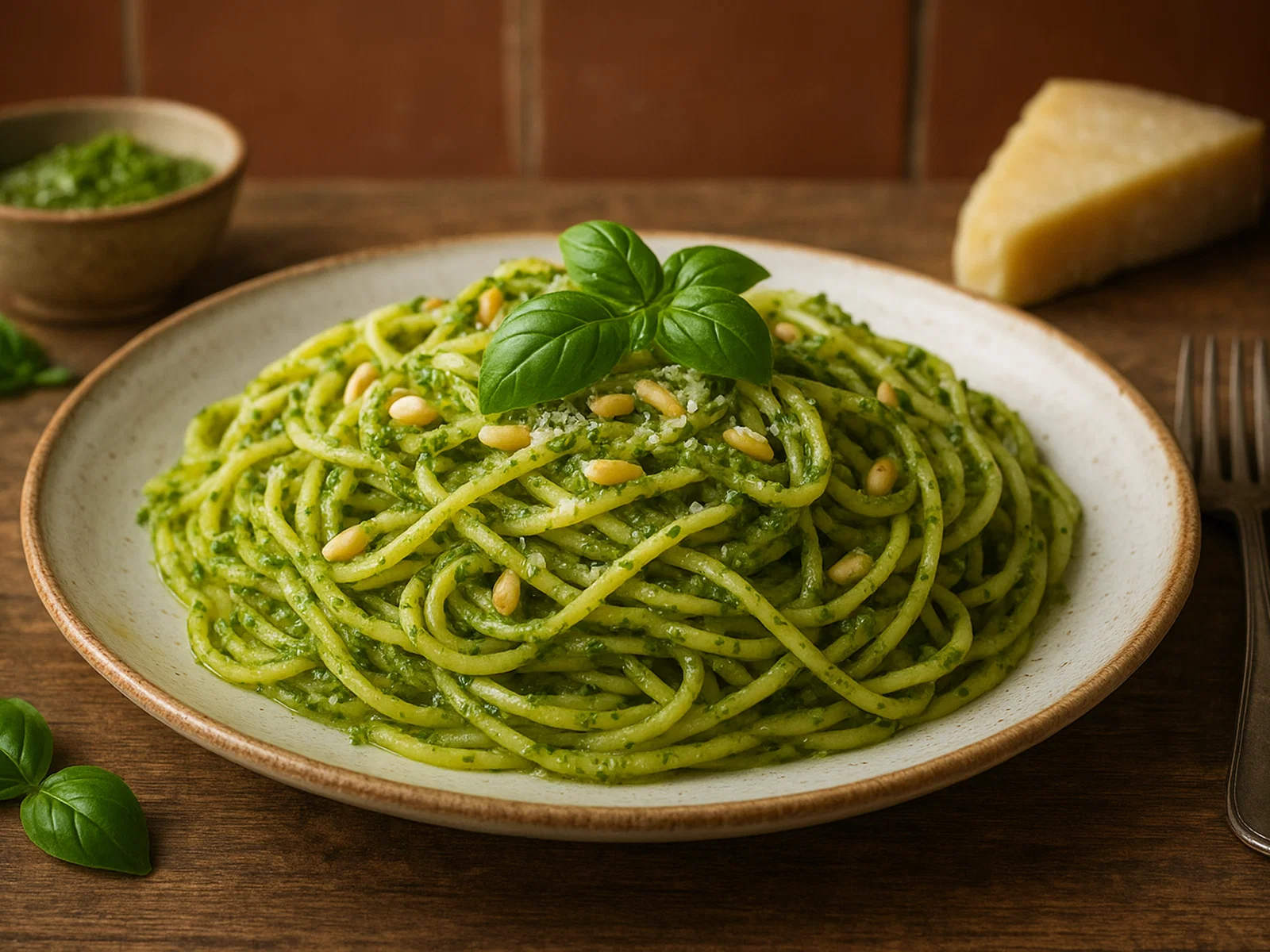 Klassische Pasta mit italienischem Basilikum-Pesto