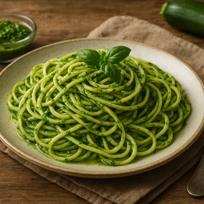 Zucchini-Spaghetti mit Kräuter-Basilikum-Pesto
