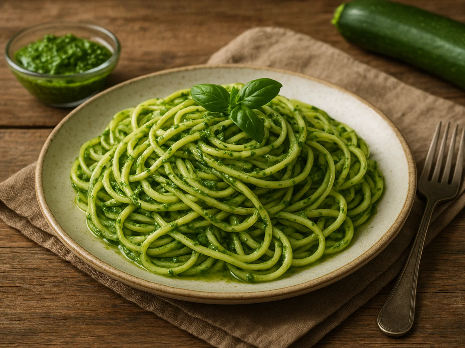 Zucchini-Spaghetti mit Kräuter-Basilikum-Pesto