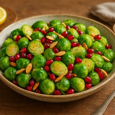 Rosenkohl-Salat mit Granatapfelkernen und Mandeln