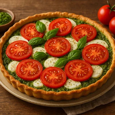 Tomaten-Mozzarella-Tarte mit Basilikum-Pesto