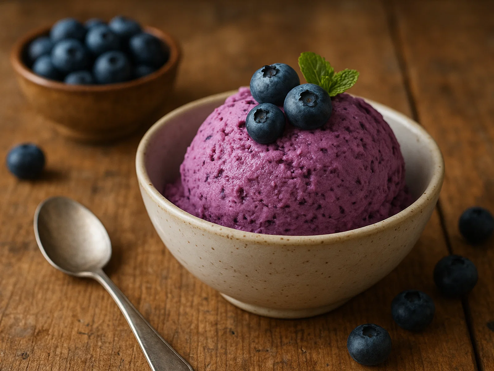 Cremige Blaubeer-Eiscreme mit Vanille