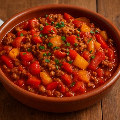 Hackfleischtopf mit Paprika und Tomaten