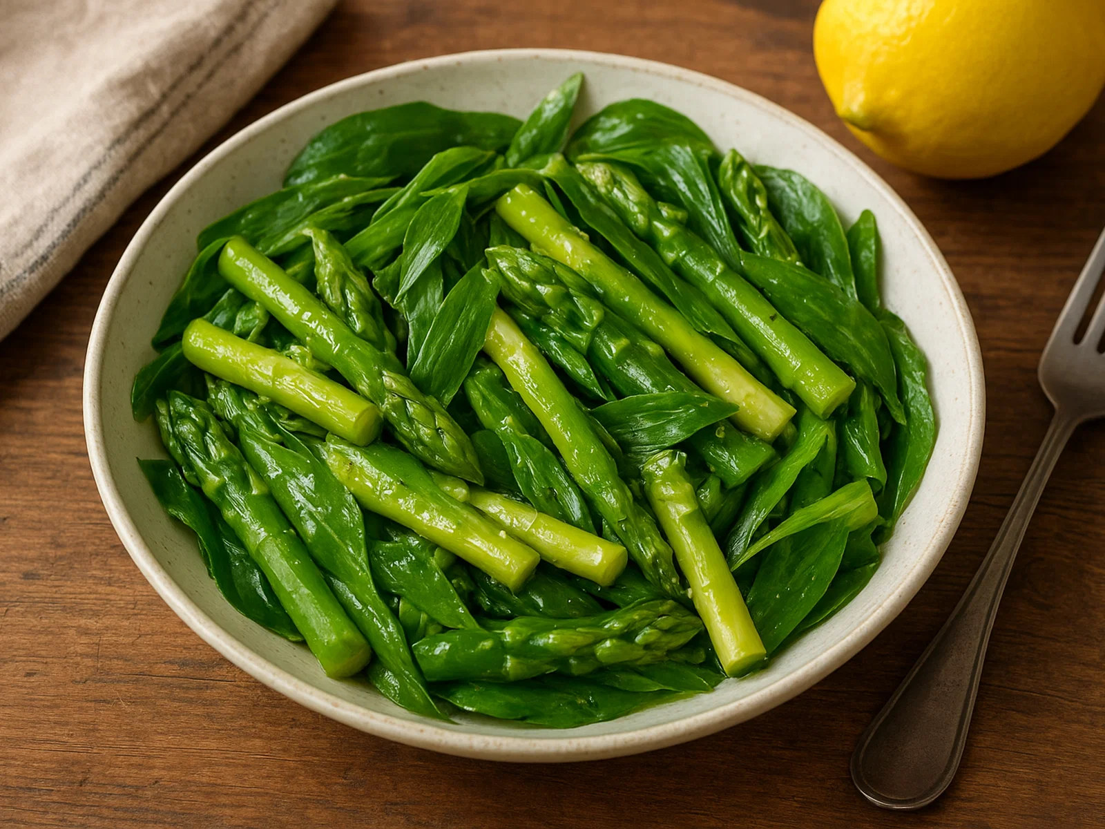 Frühlingshafter Bärlauch- und Spargel-Salat mit Zitronen-Dressing