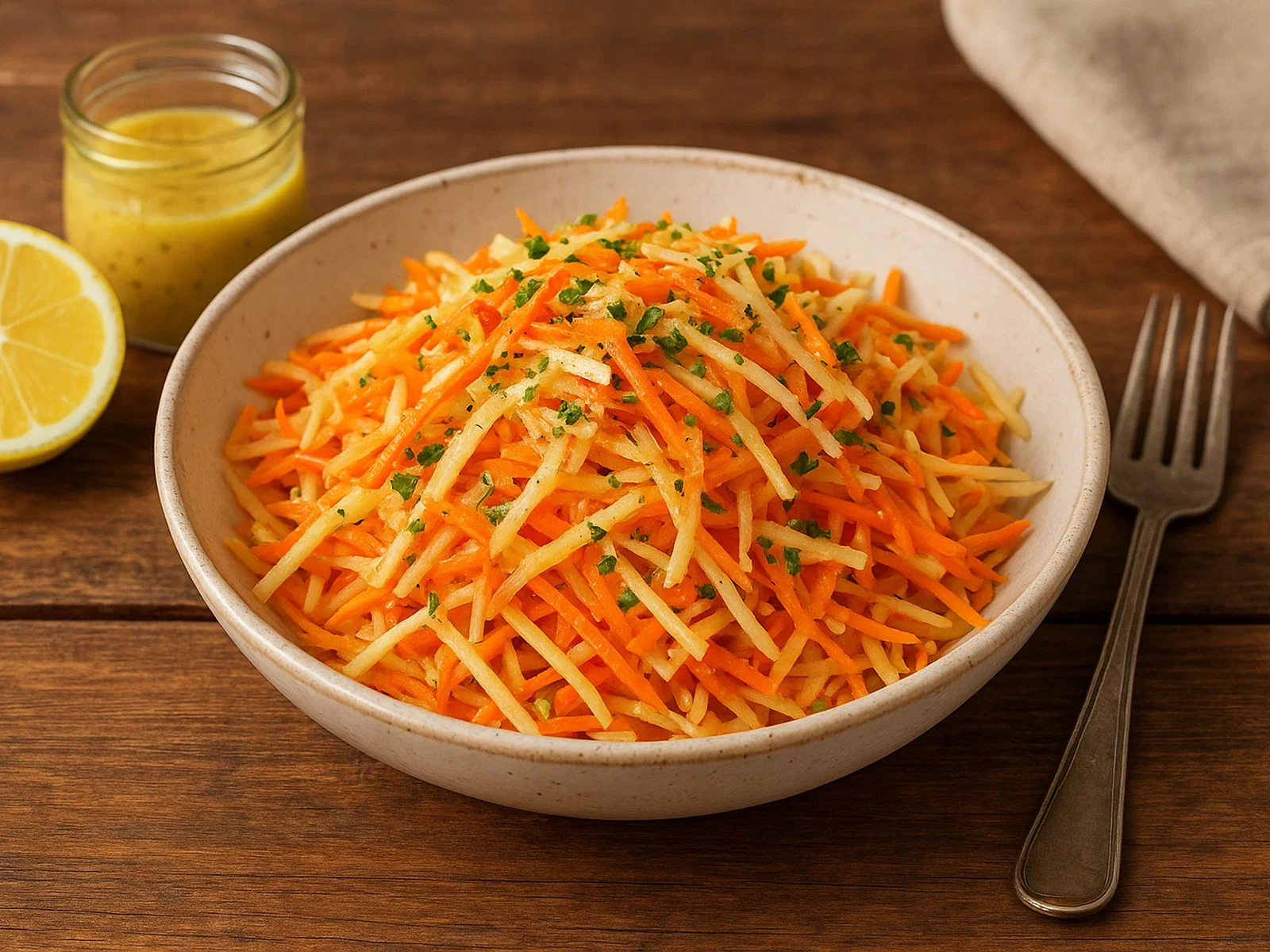 Pastinaken-Karotten-Salat mit Zitronen-Senf-Dressing