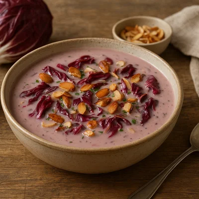 Radicchio-Suppe mit gerösteten Mandeln