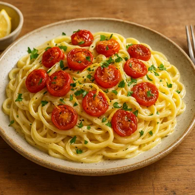 Zitronen-Ricotta-Pasta mit gerösteten Kirschtomaten