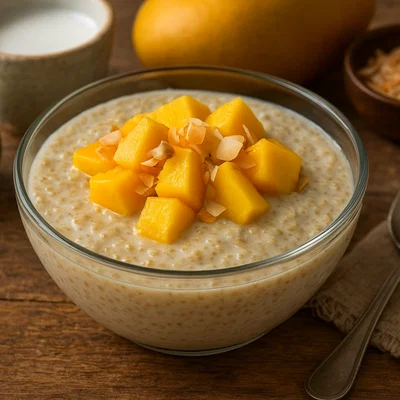 Cremiger Quinoapudding mit Mango und Kokos