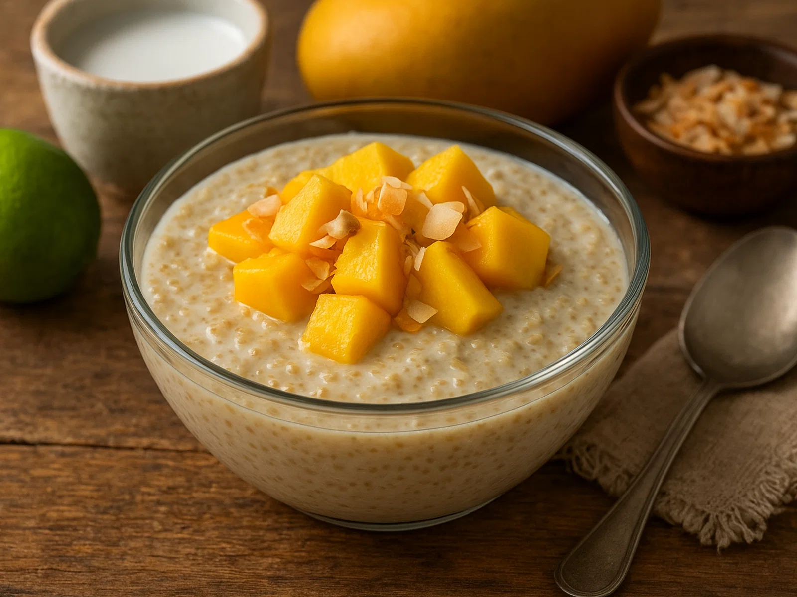 Cremiger Quinoapudding mit Mango und Kokos