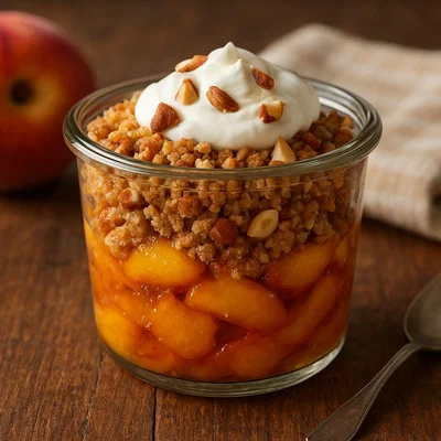 Geröstete Pfirsich-Nuss-Crumble im Glas