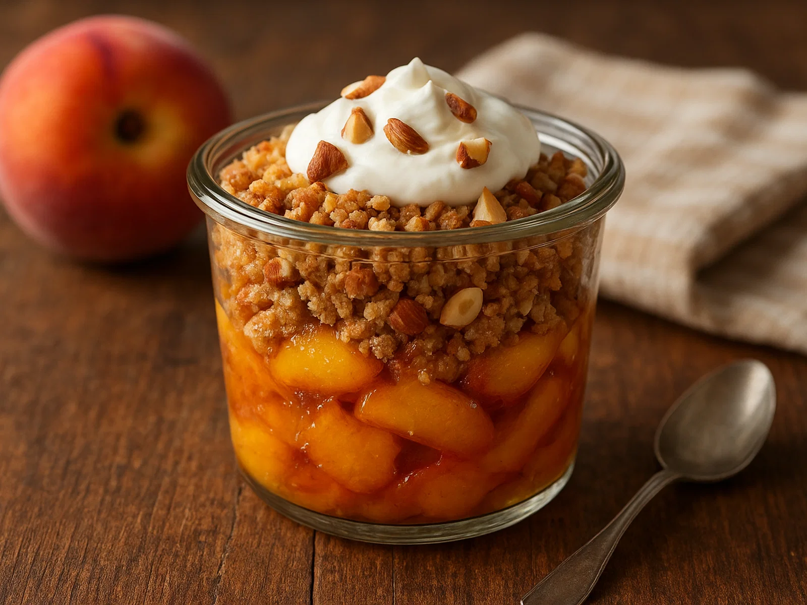 Geröstete Pfirsich-Nuss-Crumble im Glas