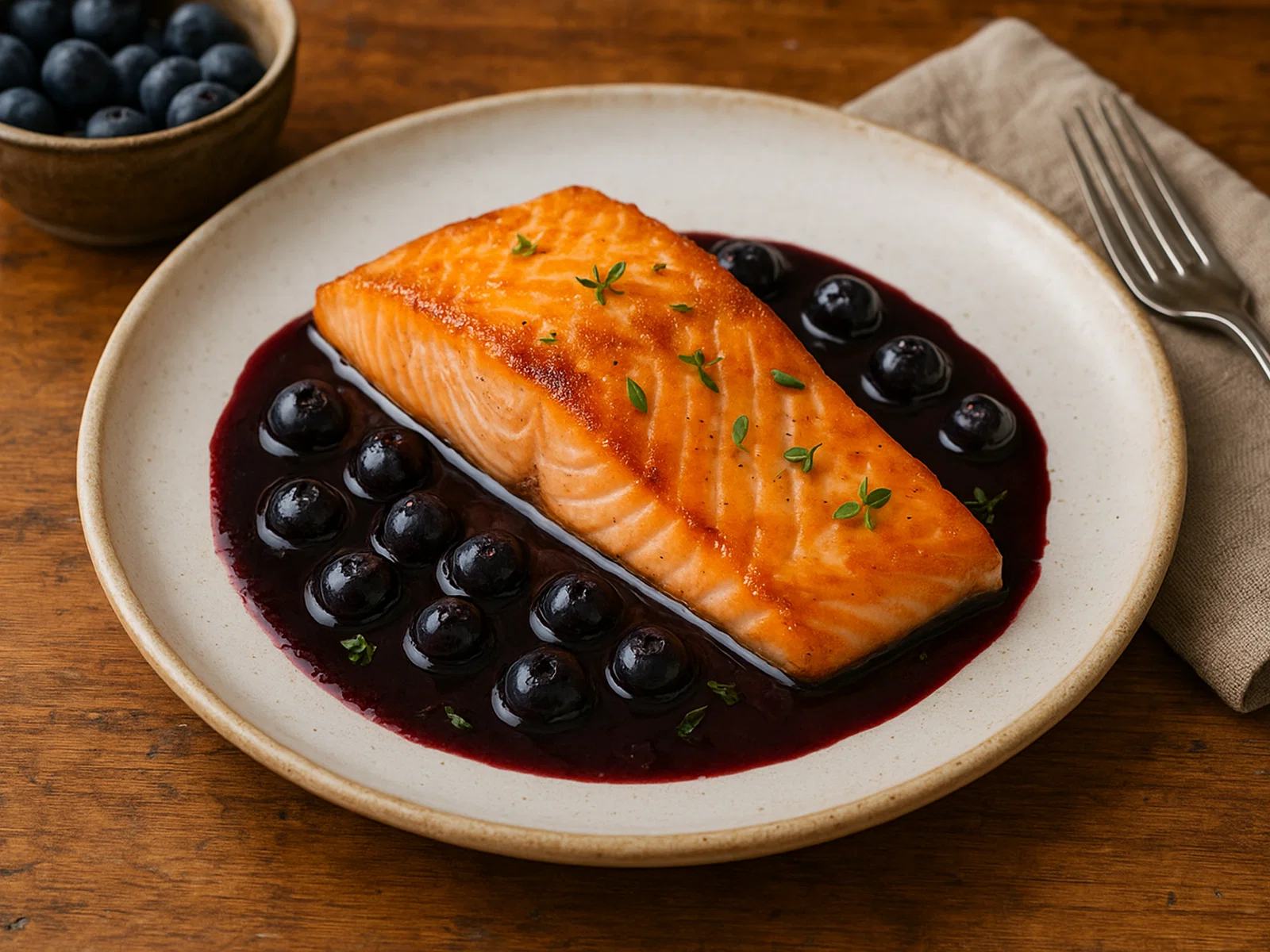 Lachsfilet auf Heidelbeer-Balsamico-Reduktion