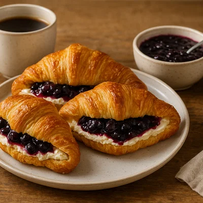 Frischkäse-Buttercroissants mit Heidelbeer-Kompott
