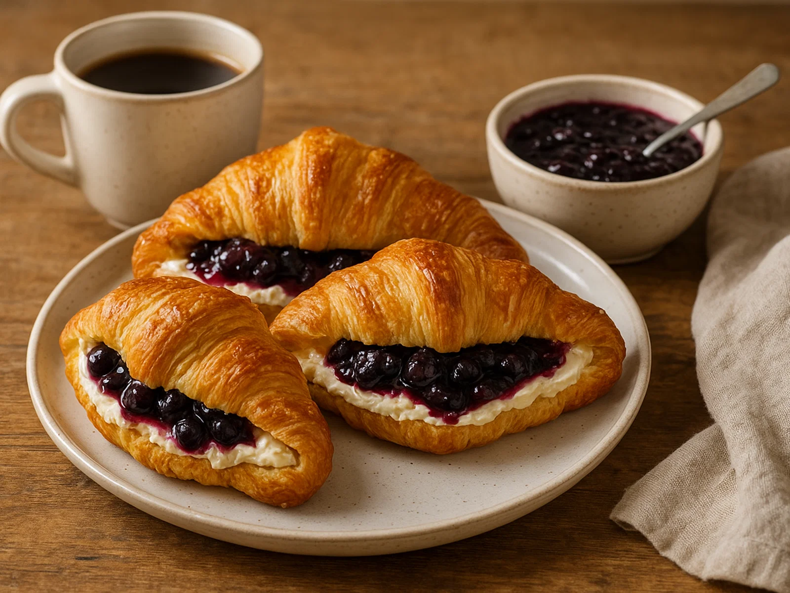 Frischkäse-Buttercroissants mit Heidelbeer-Kompott