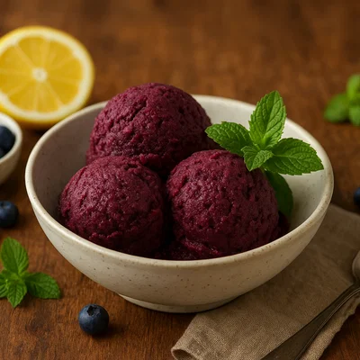 Erfrischendes Heidelbeer-Minz-Sorbet